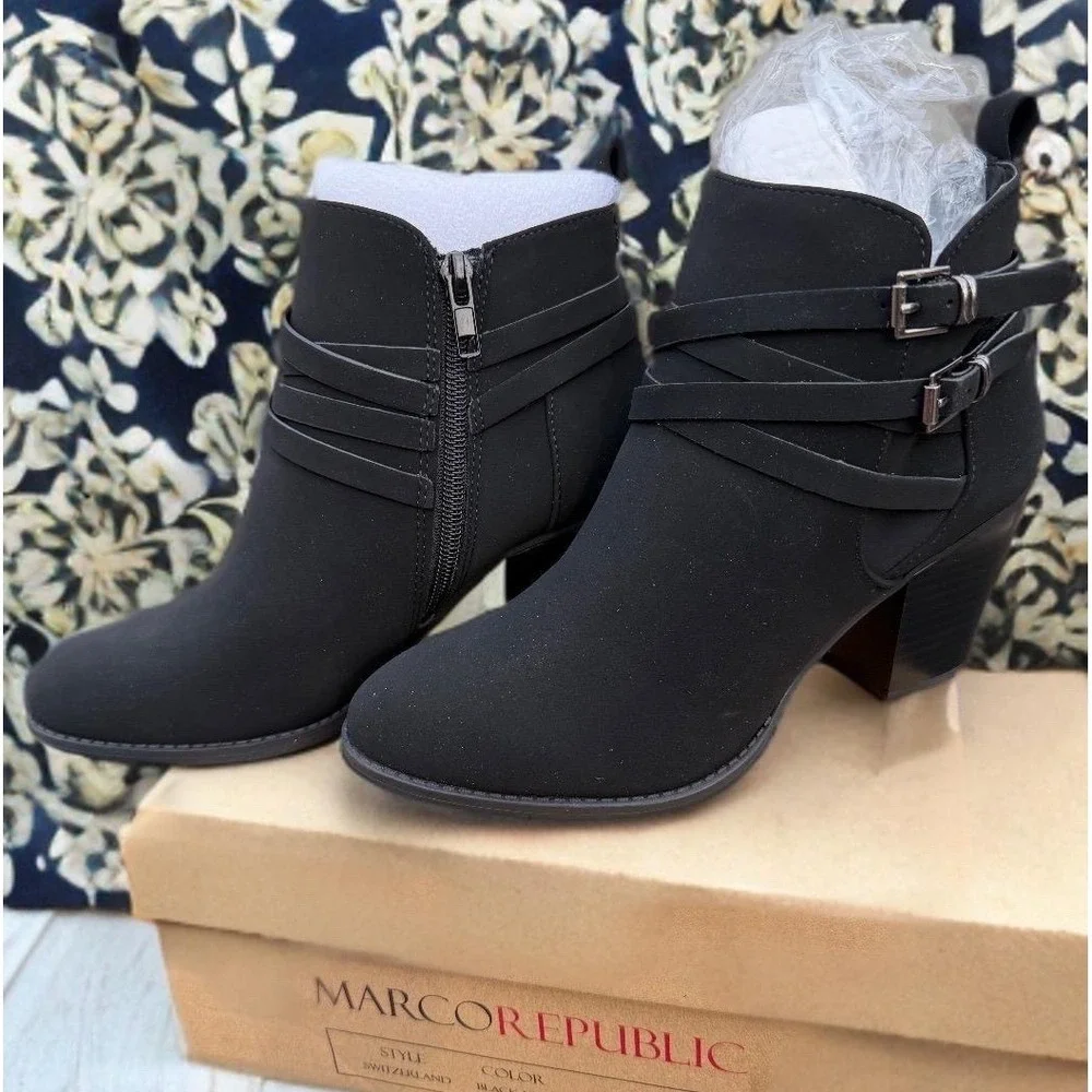 NEW Black Faux Suede Ankle Boots Women Size 6 Minimalist Office Capsule Career